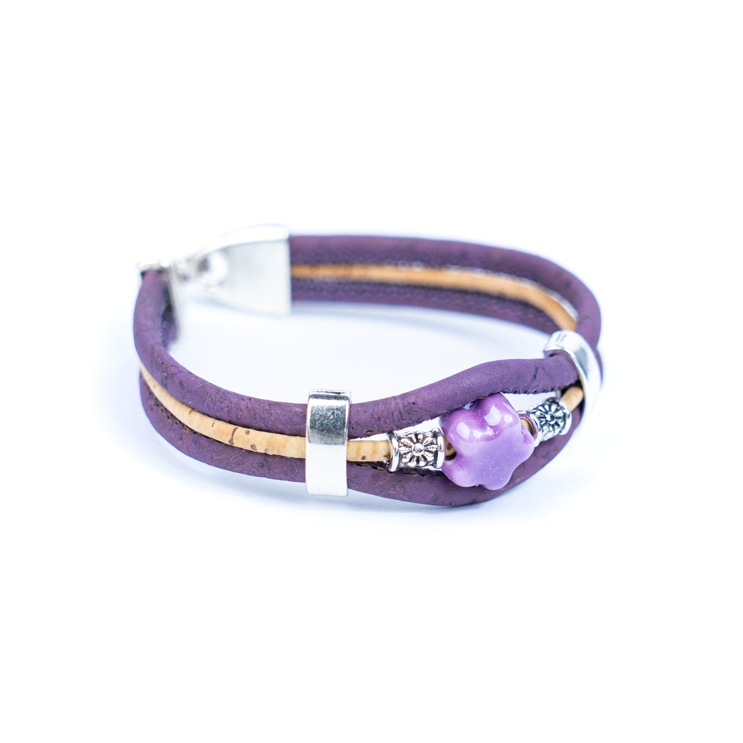 Two-color cork line ceramic flower bead bracelet  BR-097-MIX-5