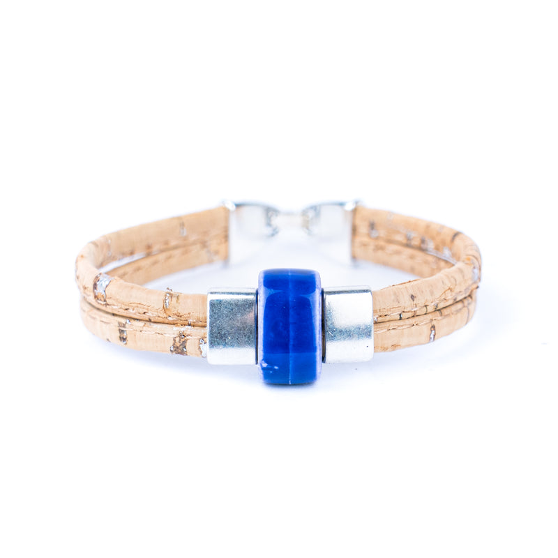 5mm flat natural color cork wire and colorful ceramic beads handmade women&
