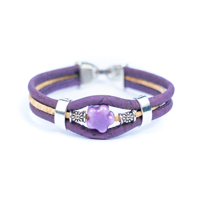 Two-color cork line ceramic flower bead bracelet  BR-097-MIX-5