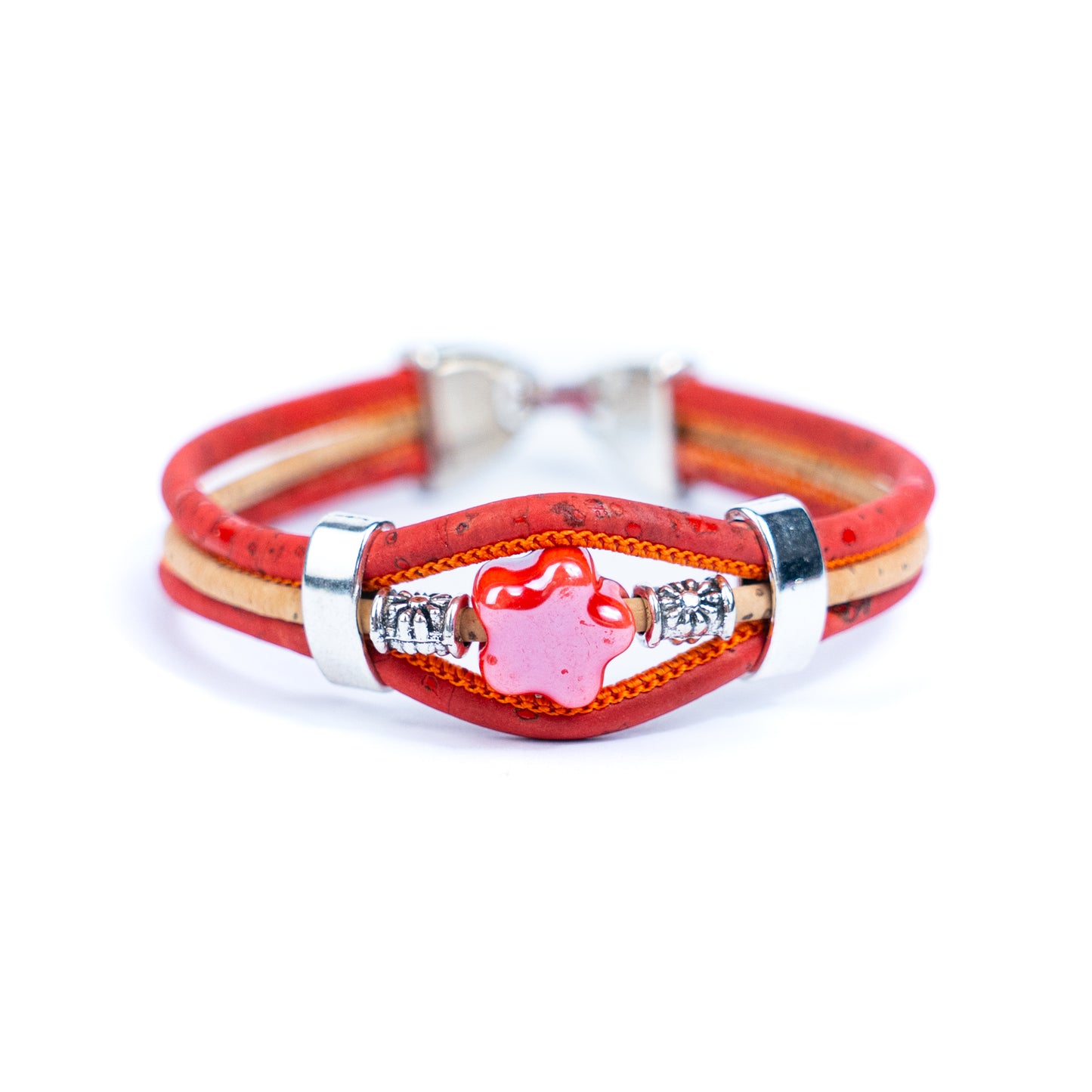 Two-color cork line ceramic flower bead bracelet  BR-097-MIX-5