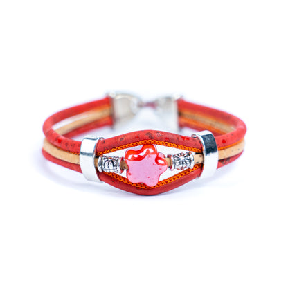 Two-color cork line ceramic flower bead bracelet  BR-097-MIX-5