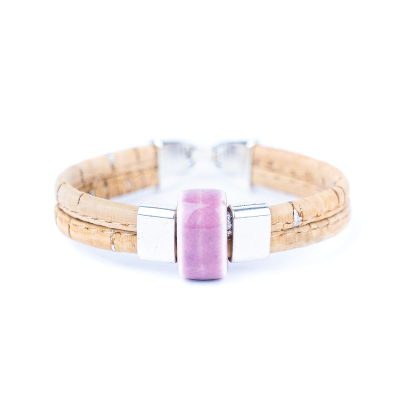 5mm flat natural color cork wire and colorful ceramic beads handmade women&