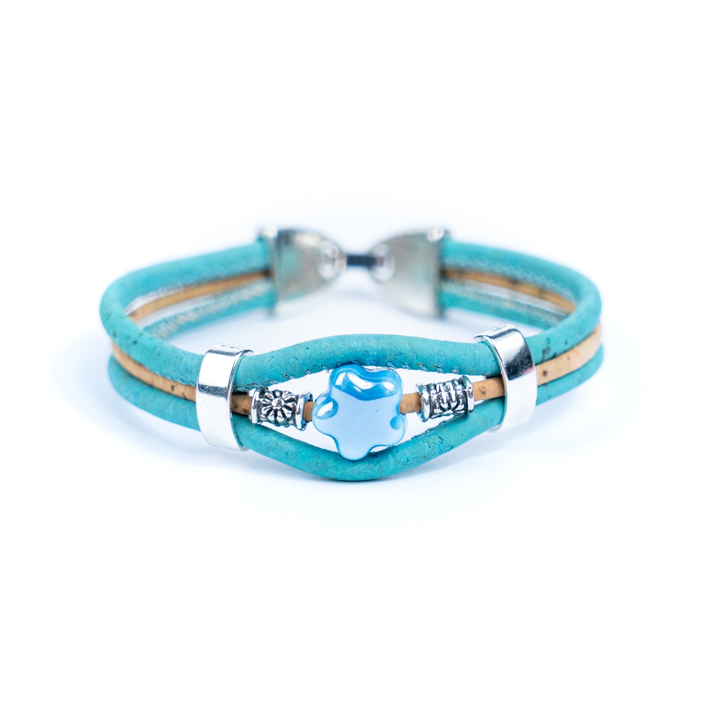 Two-color cork line ceramic flower bead bracelet  BR-097-MIX-5