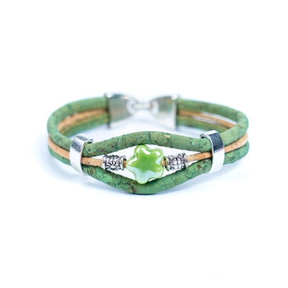 Two-color cork line ceramic flower bead bracelet  BR-097-MIX-5