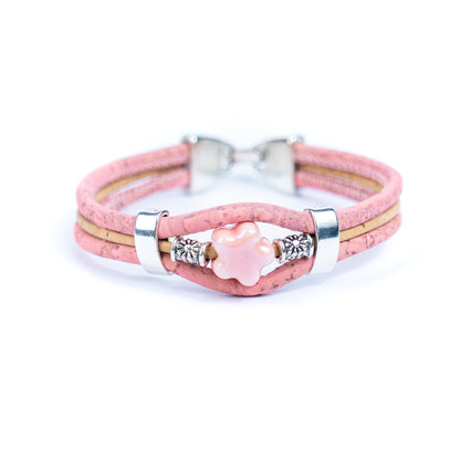 Two-color cork line ceramic flower bead bracelet  BR-097-MIX-5