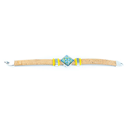Portuguese Handmade 10mm Flat Cork Bracelet with Colorful Pattern – Pack of 5pcs- DBR-052-MIX-5