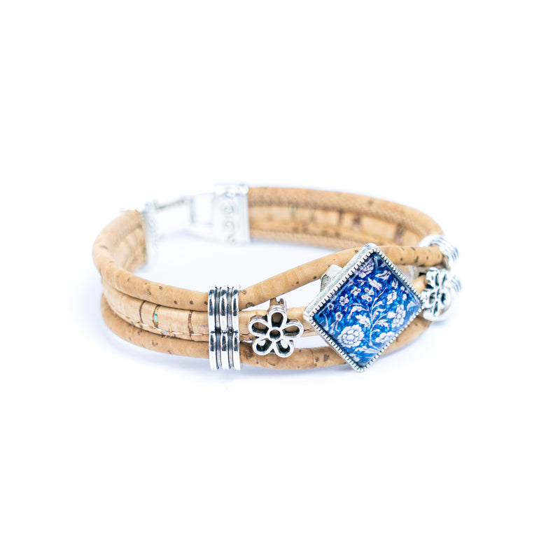 Natural cork cord and alloy hardware handmade fashion ladies bracelet BR-006-MIX-5(RANDOM)