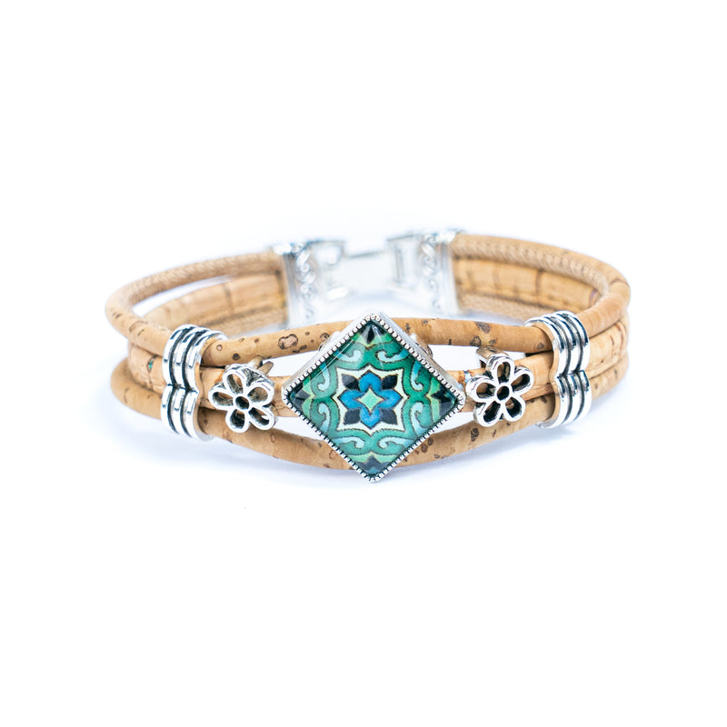 Natural cork cord and alloy hardware handmade fashion ladies bracelet BR-006-MIX-5(RANDOM)