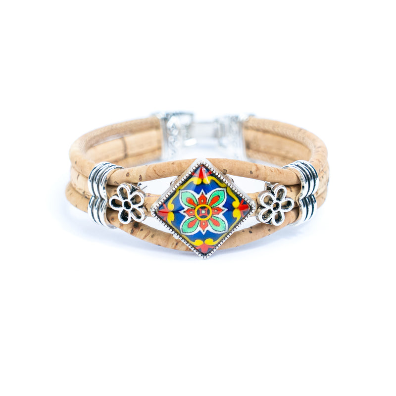 Natural cork cord and alloy hardware handmade fashion ladies bracelet BR-006-MIX-5(RANDOM)