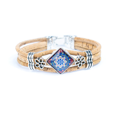 Natural cork cord and alloy hardware handmade fashion ladies bracelet BR-006-MIX-5(RANDOM)