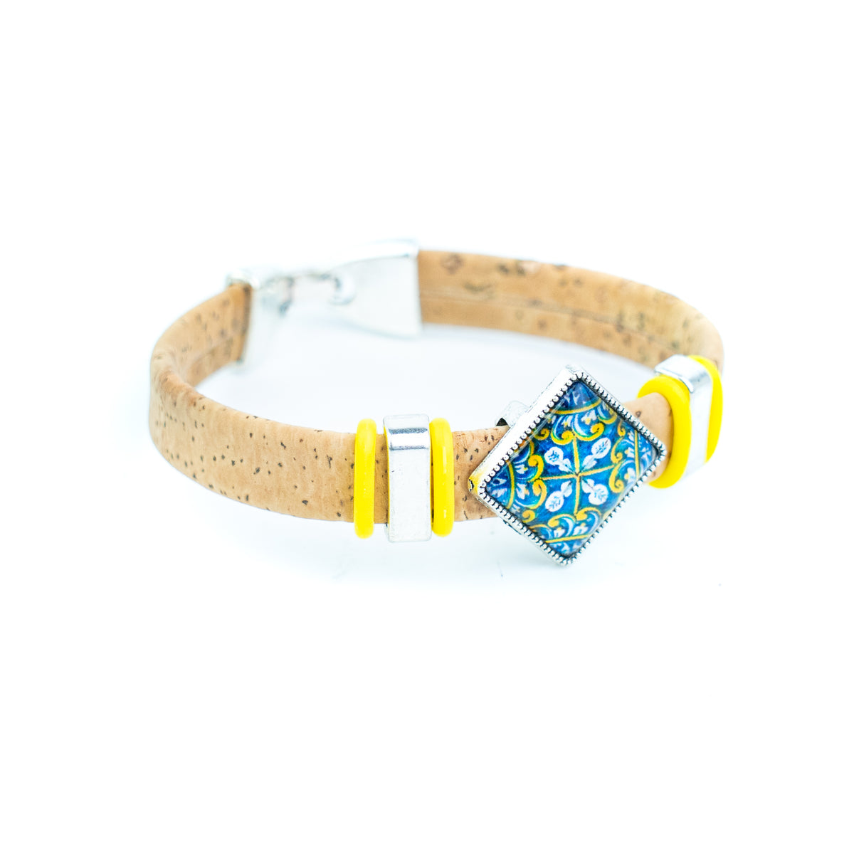 Portuguese Handmade 10mm Flat Cork Bracelet with Colorful Pattern – Pack of 5pcs- DBR-052-MIX-5