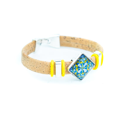 Portuguese Handmade 10mm Flat Cork Bracelet with Colorful Pattern – Pack of 5pcs- DBR-052-MIX-5