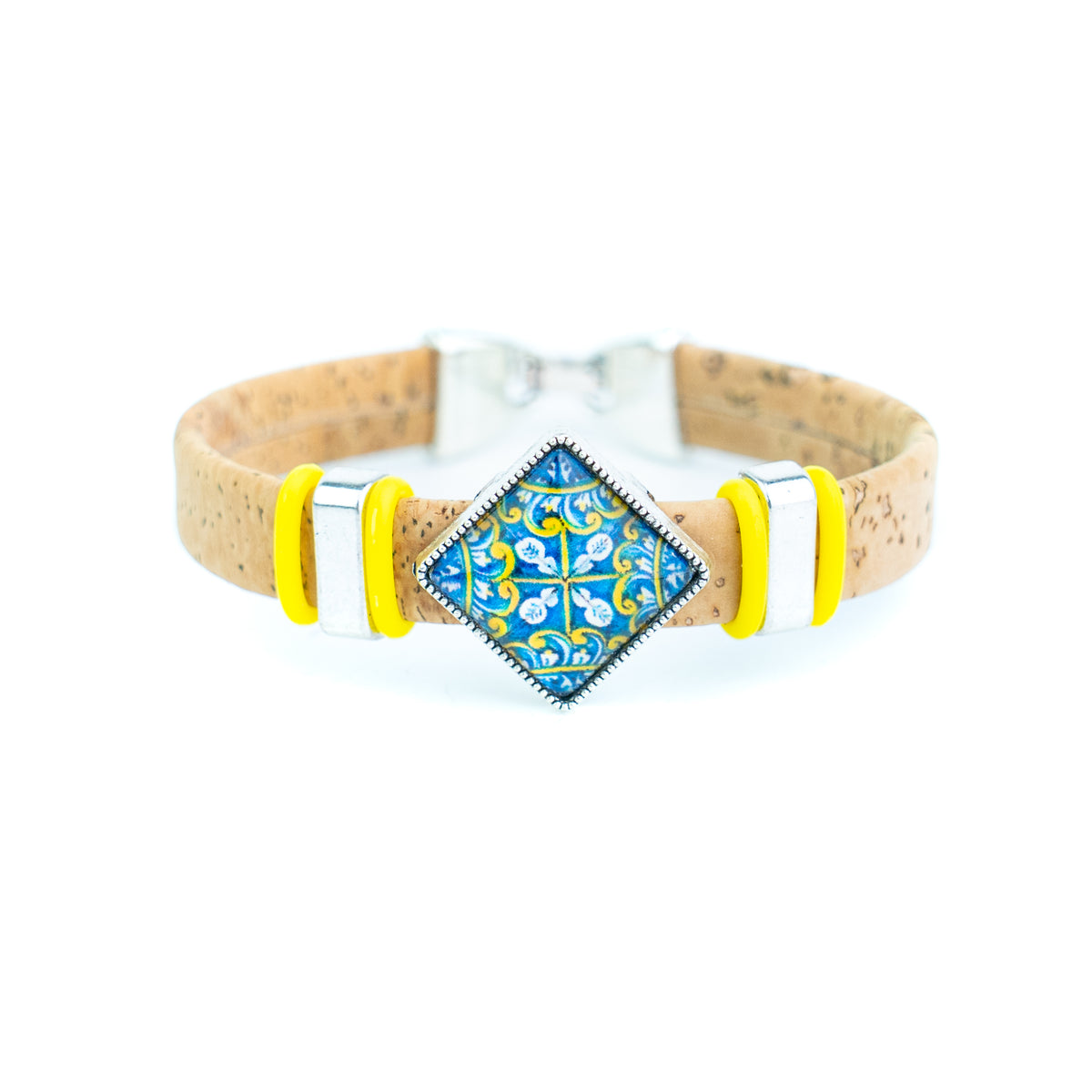 Portuguese Handmade 10mm Flat Cork Bracelet with Colorful Pattern – Pack of 5pcs- DBR-052-MIX-5