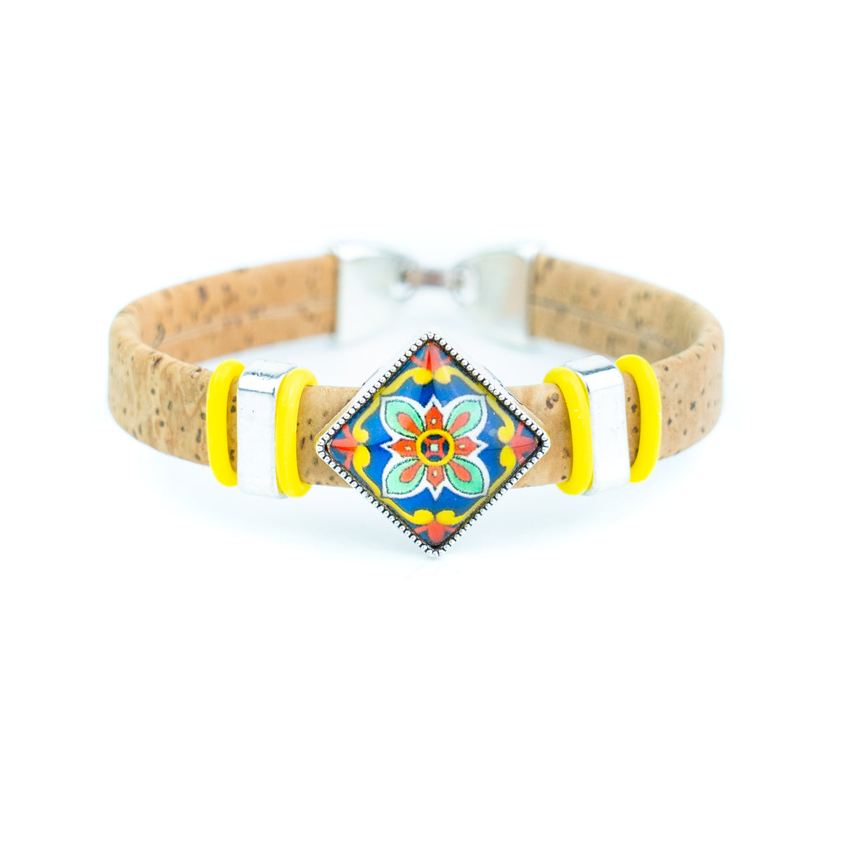 Portuguese Handmade 10mm Flat Cork Bracelet with Colorful Pattern – Pack of 5pcs- DBR-052-MIX-5