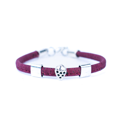 5mm flat colored cork wire and alloy strawberry hardware handmade women's bracelet  BR-504-MIX-5
