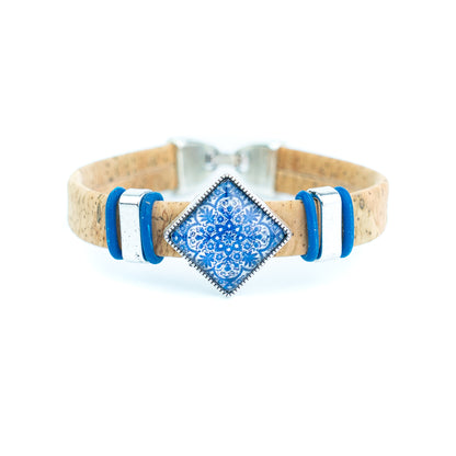 Portuguese Handmade 10mm Flat Cork Bracelet with Colorful Pattern – Pack of 5pcs- DBR-052-MIX-5