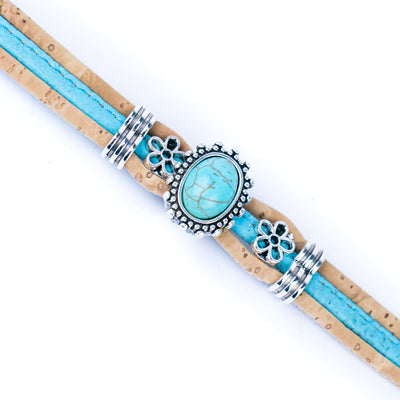 3mm natural and blue cork wire and Turquoise accessories  hardware handmade women's fashion bracelet DBR-047-5