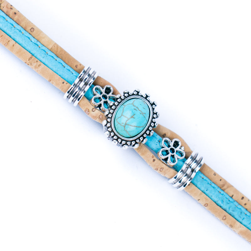 3mm natural and blue cork wire and Turquoise accessories  hardware handmade women&