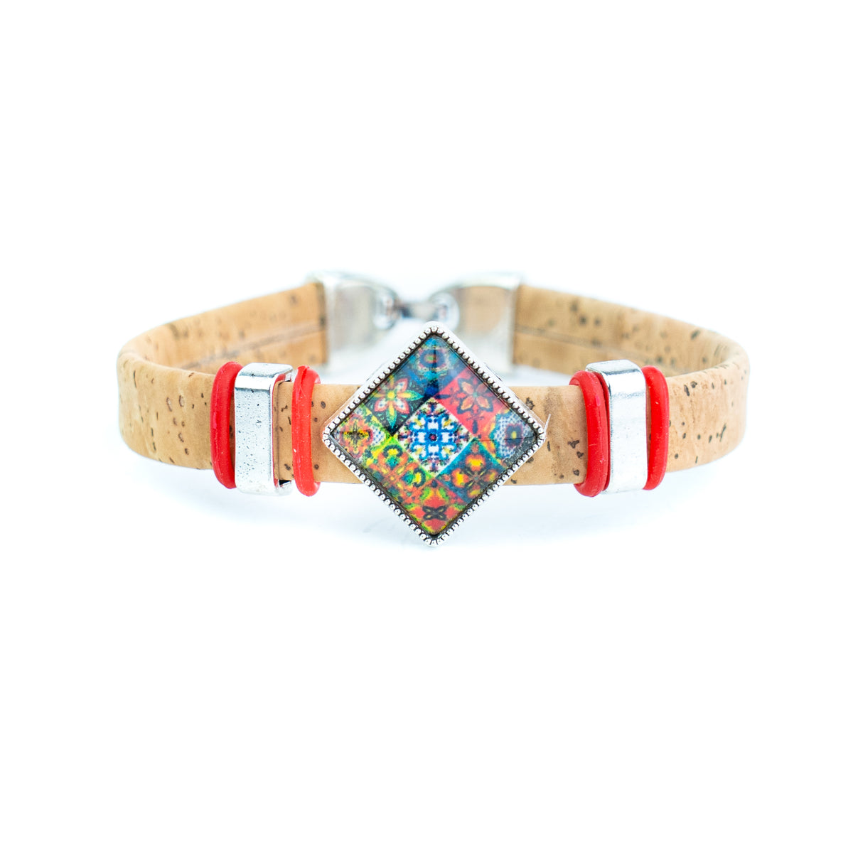 Portuguese Handmade 10mm Flat Cork Bracelet with Colorful Pattern – Pack of 5pcs- DBR-052-MIX-5