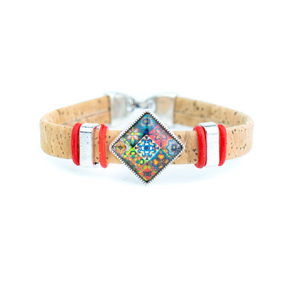 Portuguese Handmade 10mm Flat Cork Bracelet with Colorful Pattern – Pack of 5pcs- DBR-052-MIX-5