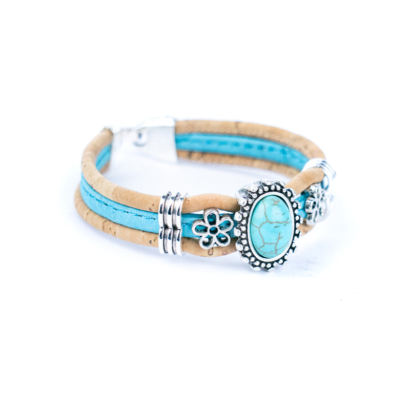 3mm natural and blue cork wire and Turquoise accessories  hardware handmade women&