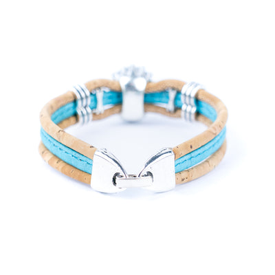 3mm natural and blue cork wire and Turquoise accessories  hardware handmade women's fashion bracelet DBR-047-5