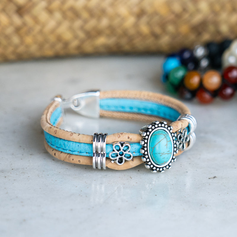 3mm natural and blue cork wire and Turquoise accessories  hardware handmade women&