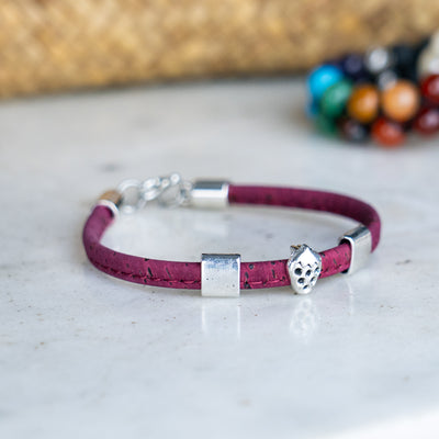 5mm flat colored cork wire and alloy strawberry hardware handmade women's bracelet  BR-504-MIX-5