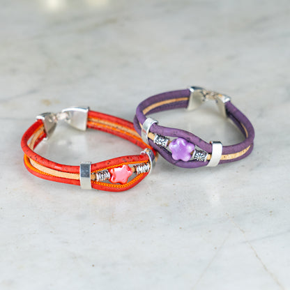 Two-color cork line ceramic flower bead bracelet  BR-097-MIX-5