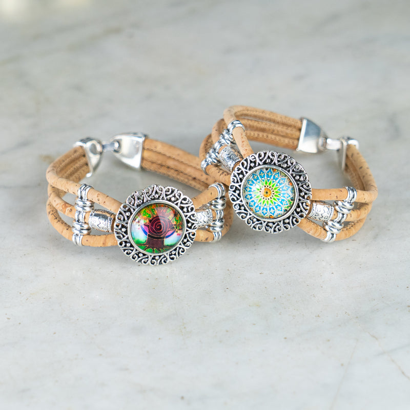 Natural cork cord and alloy hardware handmade fashion ladies bracelet BR-469-MIX-5(RANDOM)