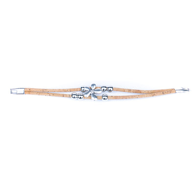 Natural cork cord Handmade Cork Bracelet with Alloy Flowers BR-423-MIX-5