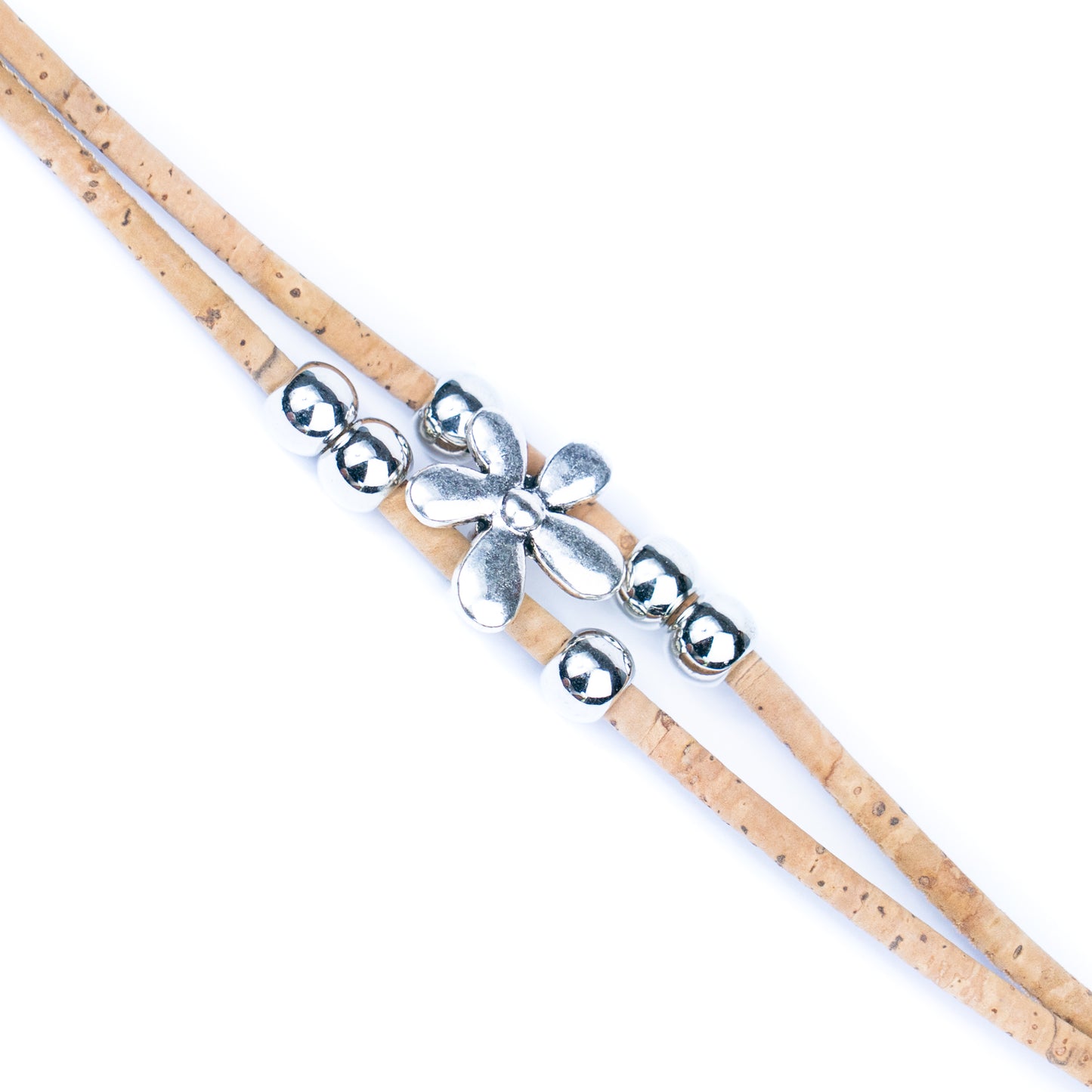 Natural cork cord Handmade Cork Bracelet with Alloy Flowers BR-423-MIX-5