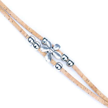 Natural cork cord Handmade Cork Bracelet with Alloy Flowers BR-423-MIX-5