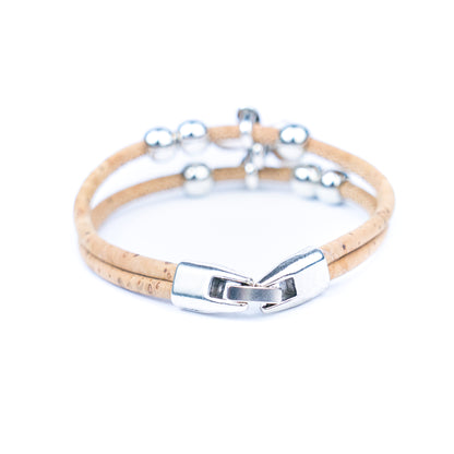 Natural cork cord Handmade Cork Bracelet with Alloy Flowers BR-423-MIX-5