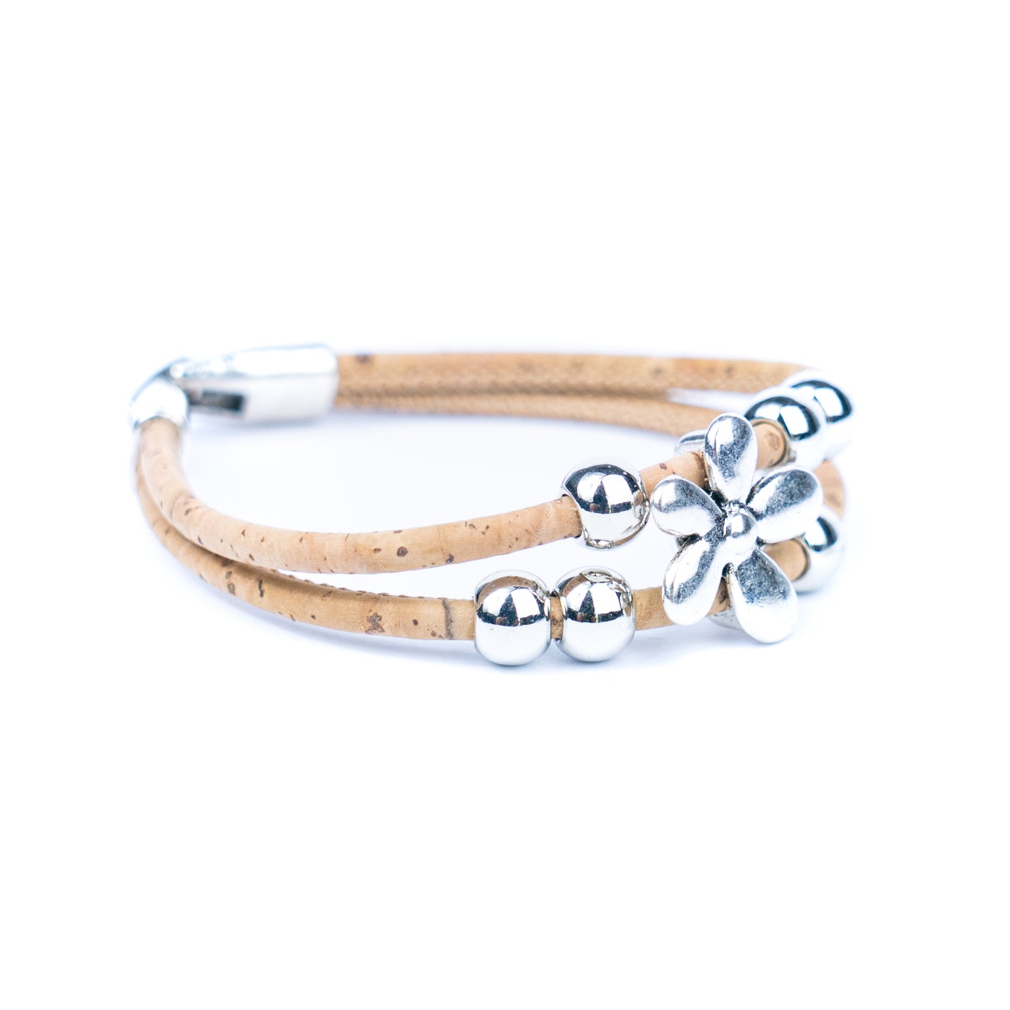 Natural cork cord Handmade Cork Bracelet with Alloy Flowers BR-423-MIX-5