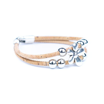 Natural cork cord Handmade Cork Bracelet with Alloy Flowers BR-423-MIX-5