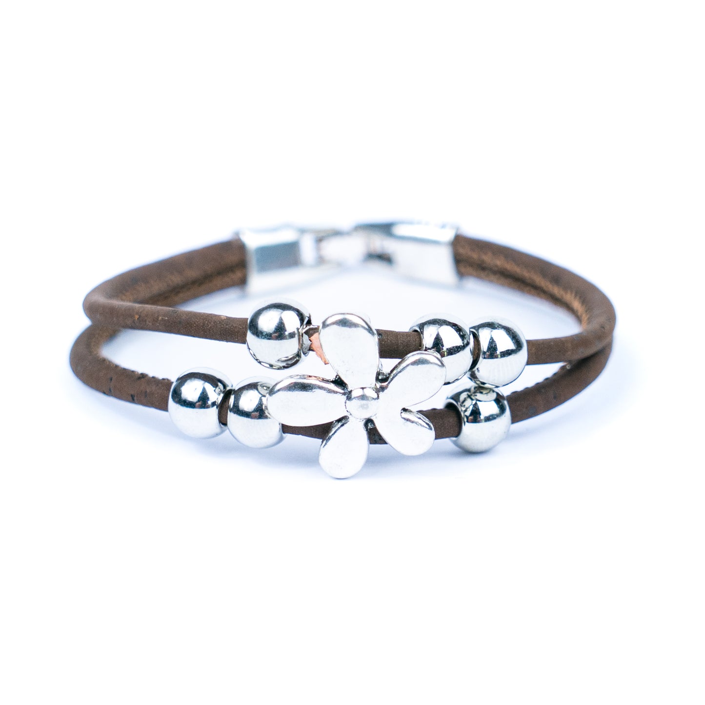 Natural cork cord Handmade Cork Bracelet with Alloy Flowers BR-423-MIX-5