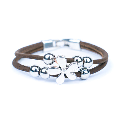 Natural cork cord Handmade Cork Bracelet with Alloy Flowers BR-423-MIX-5