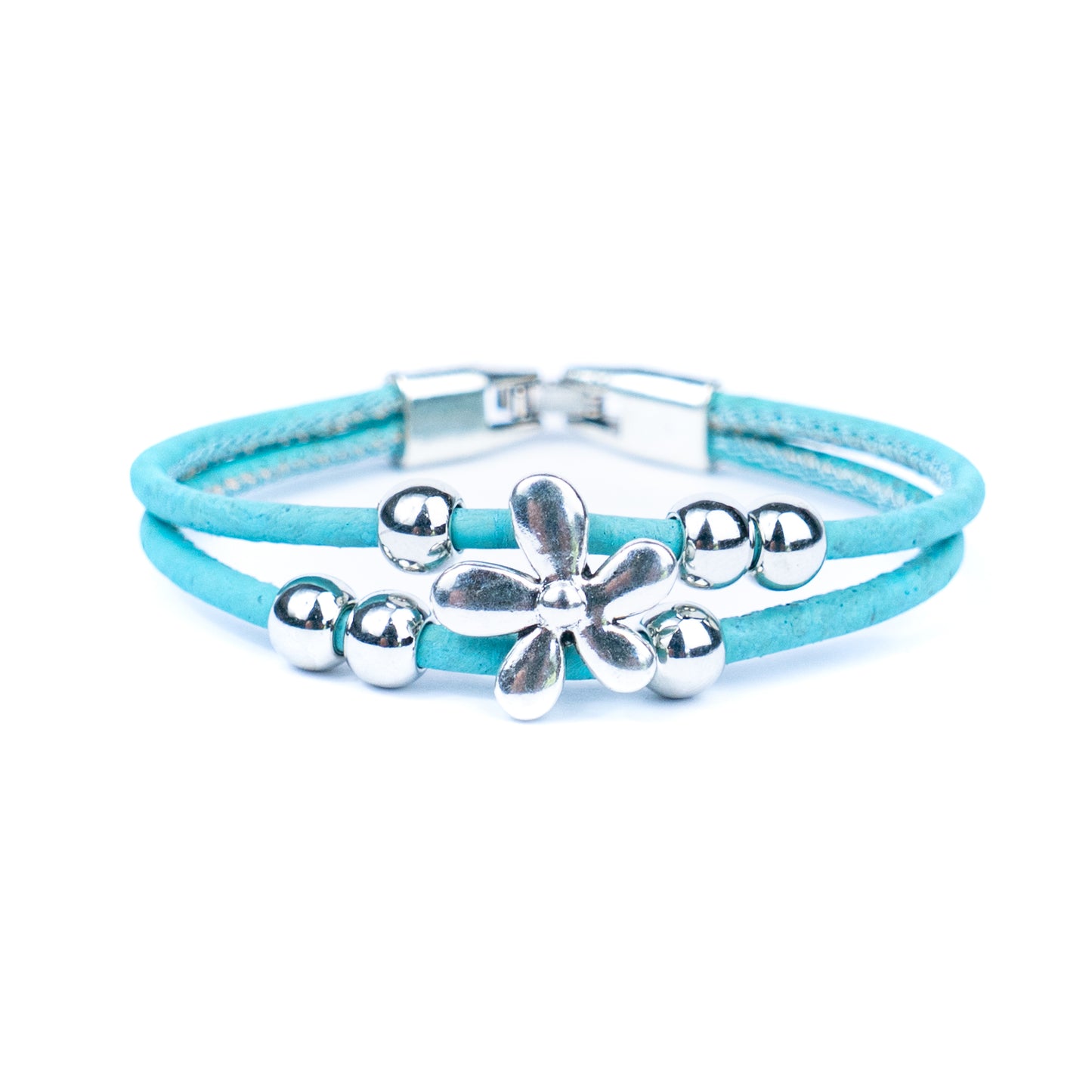 Natural cork cord Handmade Cork Bracelet with Alloy Flowers BR-423-MIX-5