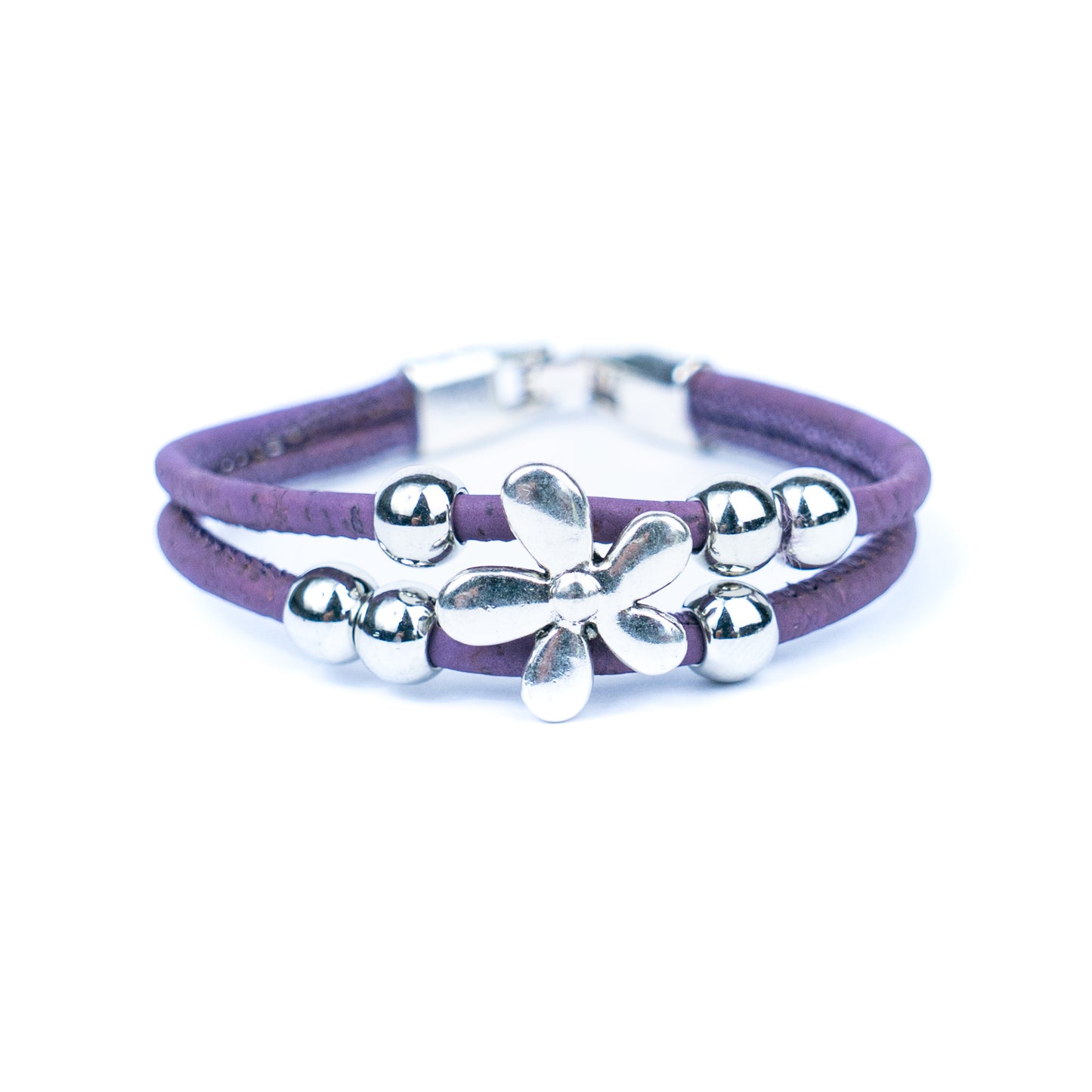 Natural cork cord Handmade Cork Bracelet with Alloy Flowers BR-423-MIX-5