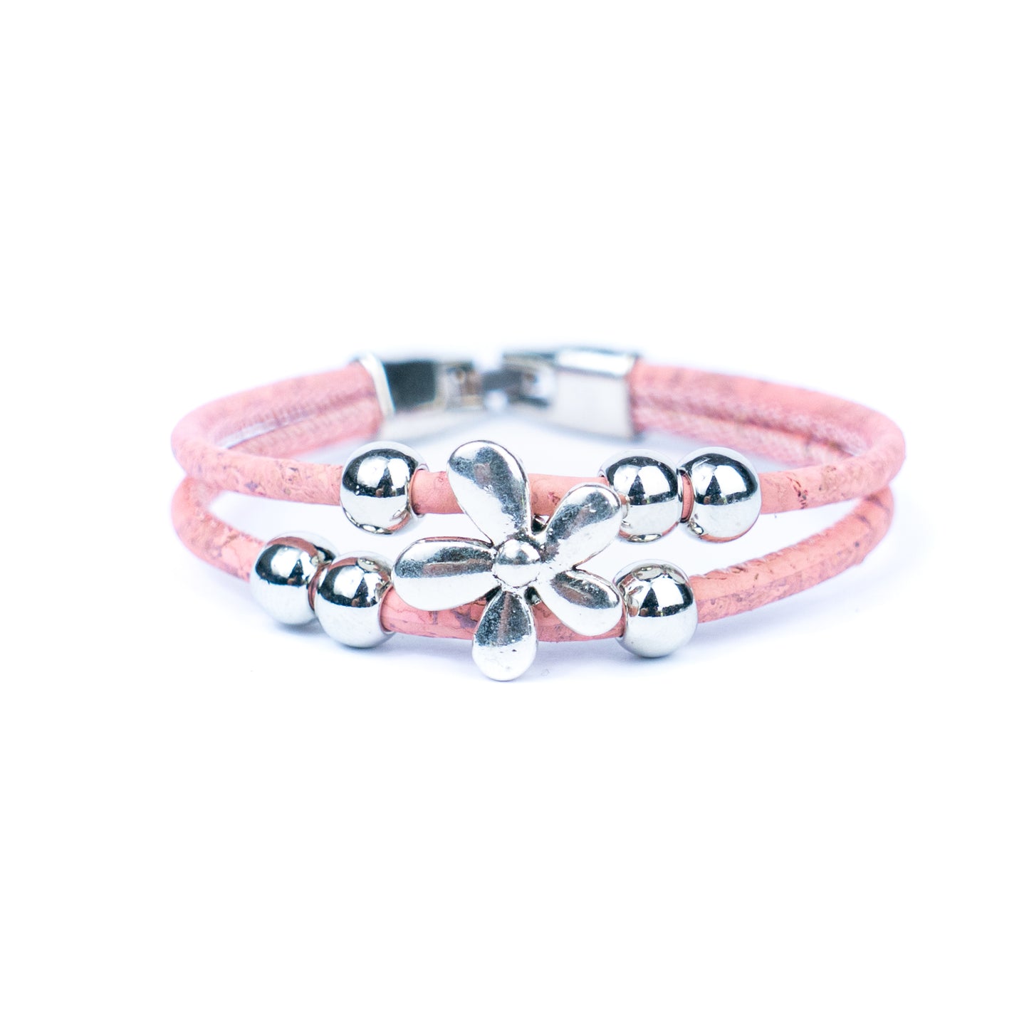 Natural cork cord Handmade Cork Bracelet with Alloy Flowers BR-423-MIX-5