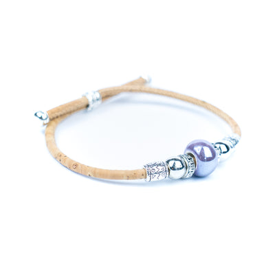 Handcrafted bracelet with natural cork thread and Colorful Ceramic beads.BRW-024-MIX-10