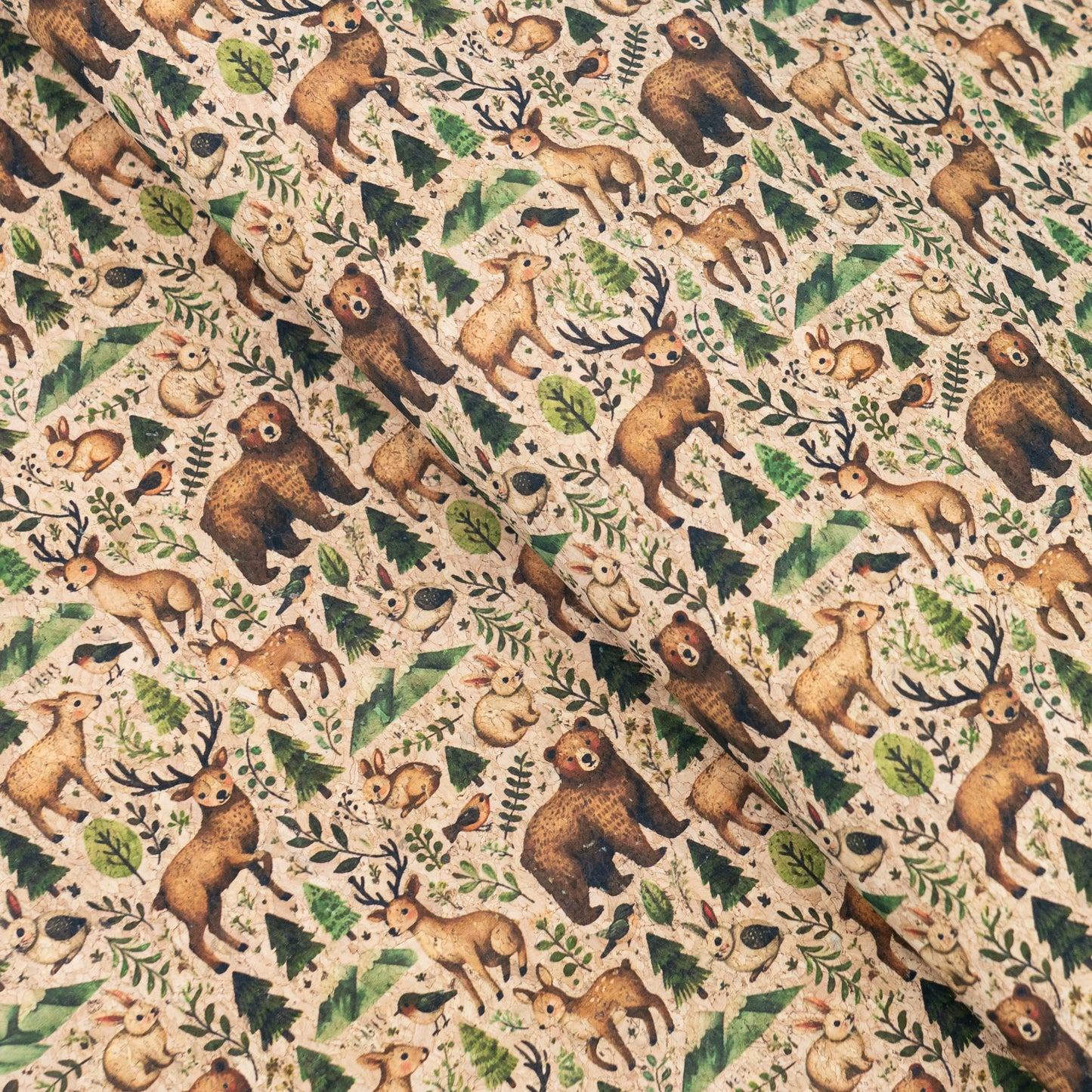 Woods Animal Pattern with Bears and Deers Cork Fabric COF-774