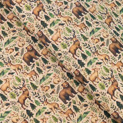 Woods Animal Pattern with Bears and Deers Cork Fabric COF-774