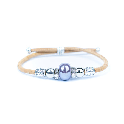 Handcrafted bracelet with natural cork thread and Colorful Ceramic beads.BRW-024-MIX-10
