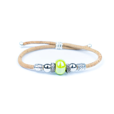 Handcrafted bracelet with natural cork thread and Colorful Ceramic beads.BRW-024-MIX-10