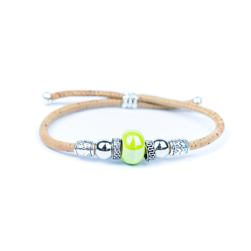 Handcrafted bracelet with natural cork thread and Colorful Ceramic beads.BRW-024-MIX-10