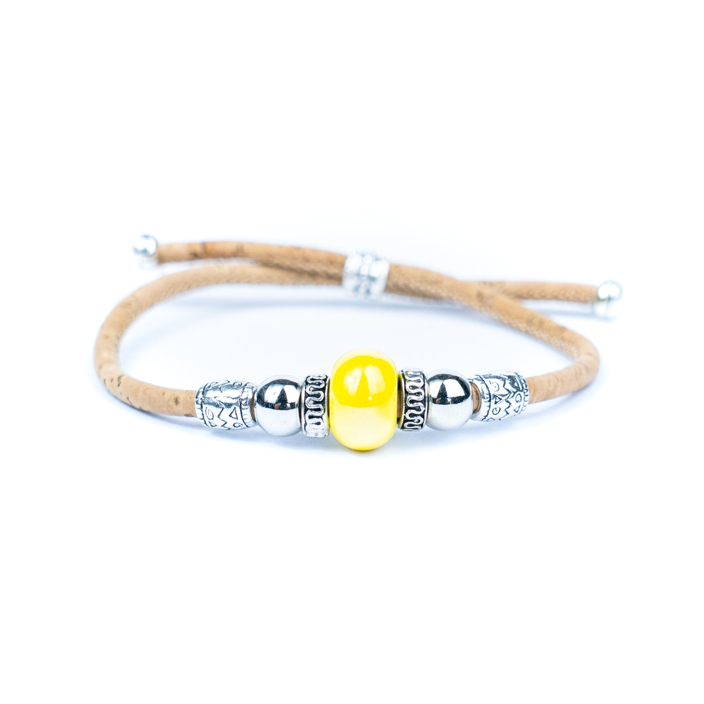 Handcrafted bracelet with natural cork thread and Colorful Ceramic beads.BRW-024-MIX-10