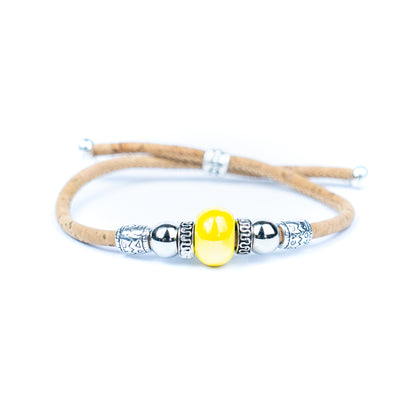 Handcrafted bracelet with natural cork thread and Colorful Ceramic beads.BRW-024-MIX-10