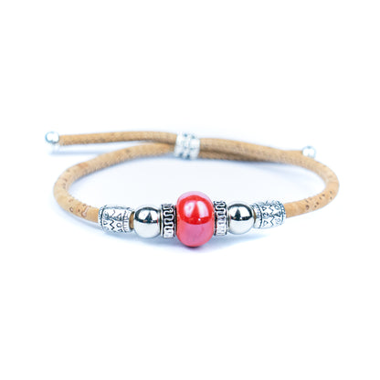 Handcrafted bracelet with natural cork thread and Colorful Ceramic beads.BRW-024-MIX-10